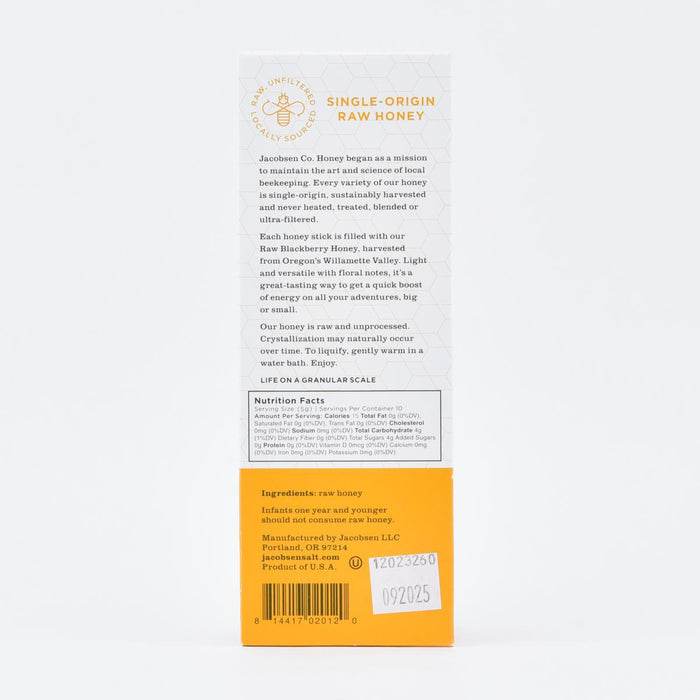 Jacobsen Salt Co. Raw Honey Sticks, 10pc nutrition facts