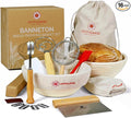 JOYFULBASE Banneton Bread Proofing Basket Set of 2 Sourdough Starter Kit with 9- Inch Round Baskets Fermentation Proofing Bowls Artisan Sourdough Bread Baking Supplies with Tools Liners and Linen Bag