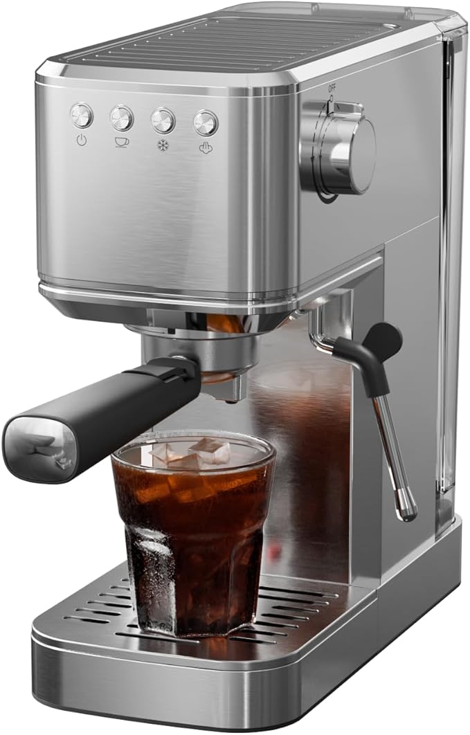 JZ.CAFE Espresso Machine with Rapid Cold Brew, Hot & Iced Coffee Machine, Espresso Maker with Milk Frother Steam Wand, One Touch Control with 41oz Water Tank for Latte, Cappuccino, Gift