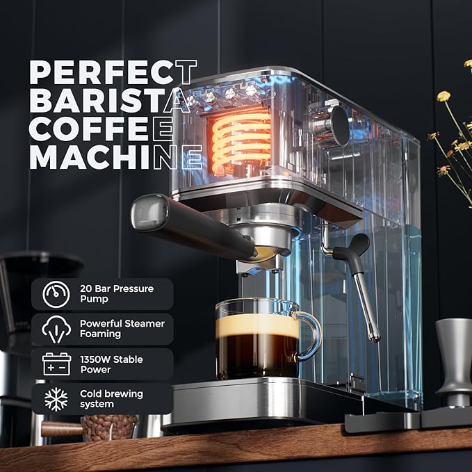 JZ.CAFE Espresso Machine with Rapid Cold Brew, Hot & Iced Coffee Machine, Espresso Maker with Milk Frother Steam Wand, One Touch Control with 41oz Water Tank for Latte, Cappuccino, Gift