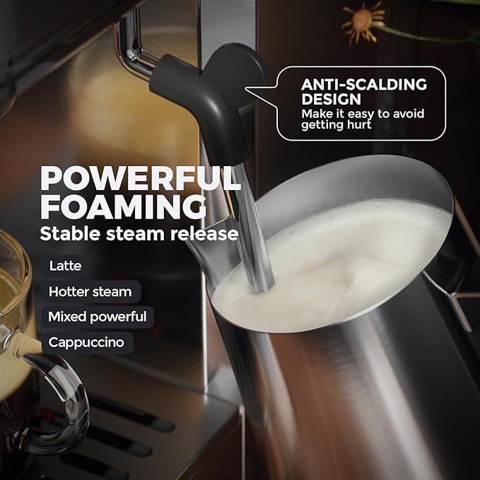 JZ.CAFE Espresso Machine with Rapid Cold Brew, Hot & Iced Coffee Machine, Espresso Maker with Milk Frother Steam Wand, One Touch Control with 41oz Water Tank for Latte, Cappuccino, Gift