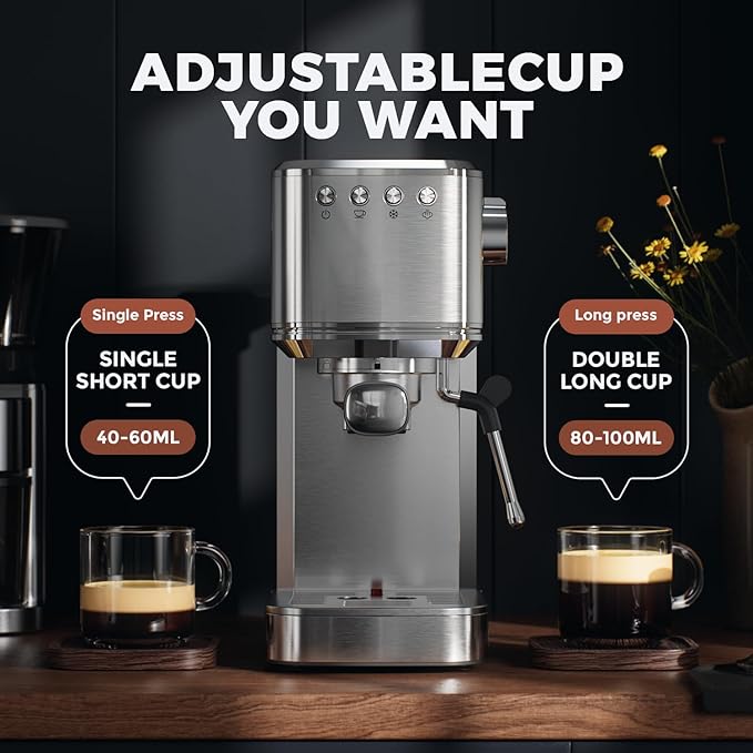 JZ.CAFE Espresso Machine with Rapid Cold Brew, Hot & Iced Coffee Machine, Espresso Maker with Milk Frother Steam Wand, One Touch Control with 41oz Water Tank for Latte, Cappuccino, Gift