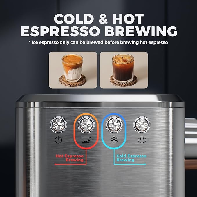 JZ.CAFE Espresso Machine with Rapid Cold Brew, Hot & Iced Coffee Machine, Espresso Maker with Milk Frother Steam Wand, One Touch Control with 41oz Water Tank for Latte, Cappuccino, Gift