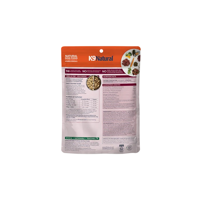 K9 Natural Dog Freeze Dried Food Lamb & Venison Topper, 3.5oz
