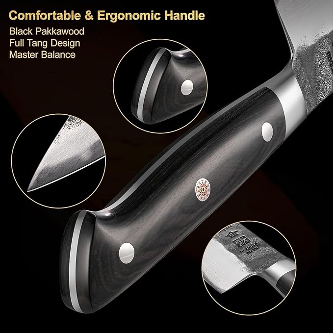 kanngou 7 Inch Santoku Knife, Black Forged Japanese Chef Knife with AUS-8 Alloy Steel, Japanese Santoku Knife with Full Tang Pakkawood Handle, Christmas Gift with Premium Box (7 Inch Santoku Knife)