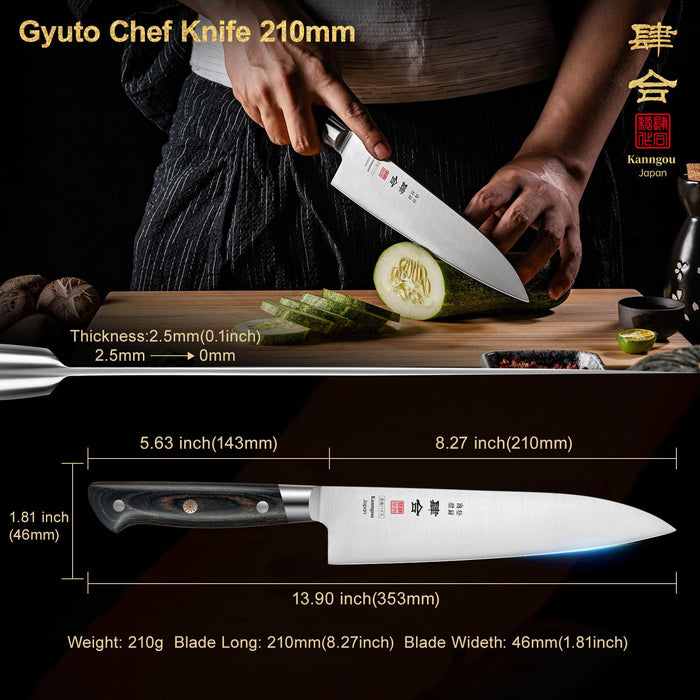kanngou 8.27 Inch Japanese Chef Knife, AUS-8 Steel Gyuto