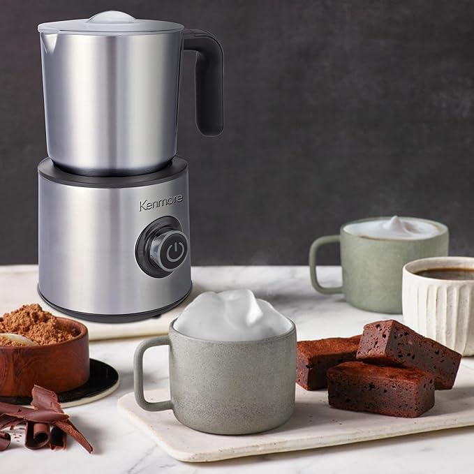 Kenmore Automatic Milk Frother & Steamer - Hot & Cold Foam Maker Electric Warmer Coffee, Latte, Cappuccino, Macchiato, Hot Chocolate Maker 16 oz (500mL) Capacity, Stainless Steel