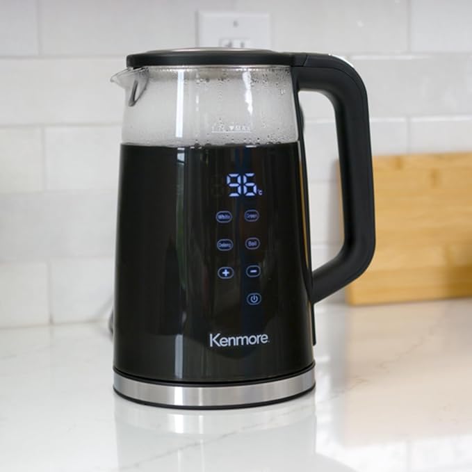 Kenmore Electric Kettle - 1.7 Liter Cordless Digital Chauffe-eau, Instant Pot Tea Kettle, Preset Temperature Control, Automatic Shut- Off, Cool Touch, Hot Water Boiling Heater, Black