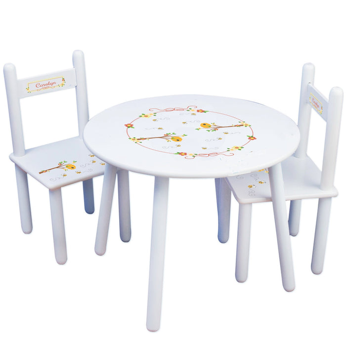 Kid's White Table Chair Set - Honey Bees