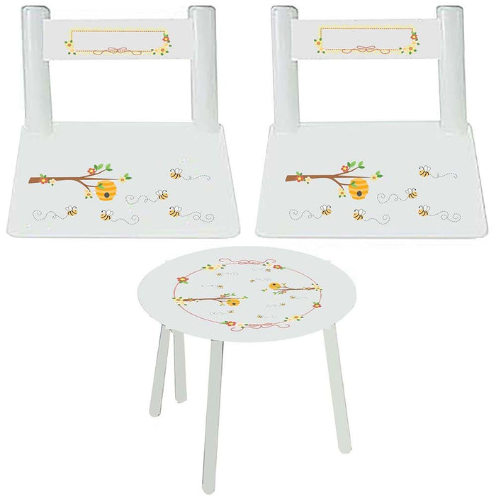 Kid's White Table Chair Set - Honey Bees - close-up detail