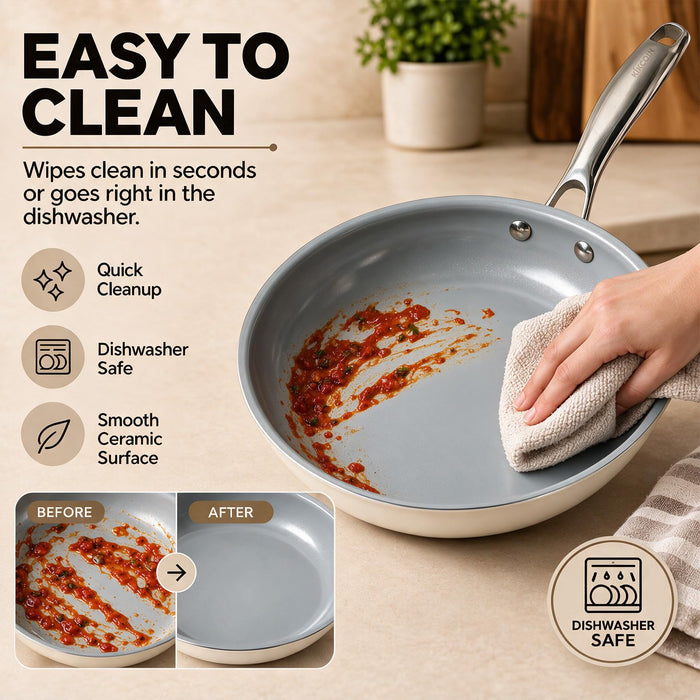 Kikcoin Ceramic Nonstick Frying Pans Set, 3 Piece Skillets (8"+9.5"+11")