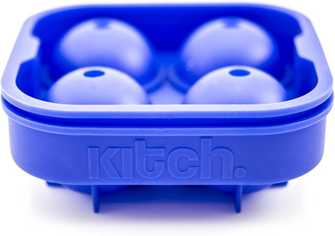Kitch Ice Ball Maker Mold - Flexible Silicone Ice Tray - Molds 4 X 4.5cm Round Ice Ball Spheres - Cobalt Blue