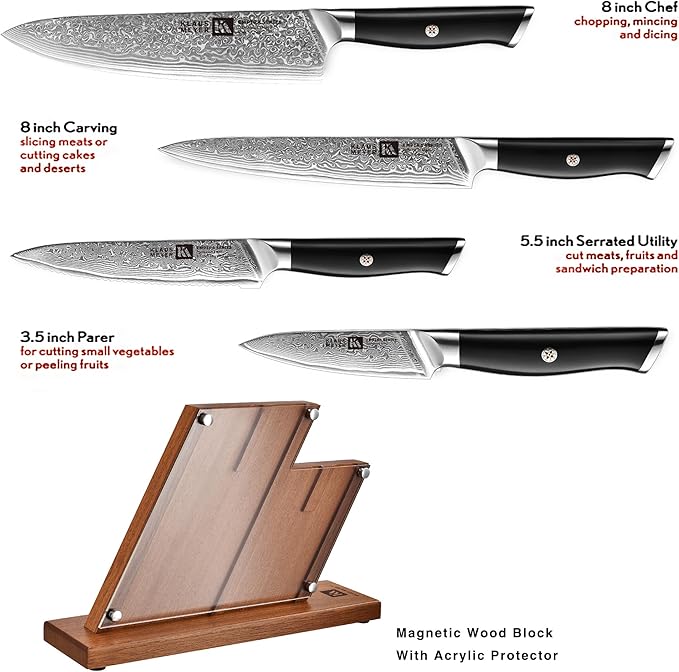 Klaus Meyer Empira 5 Piece Damascus Kitchen Knife Set With Magnetic Block