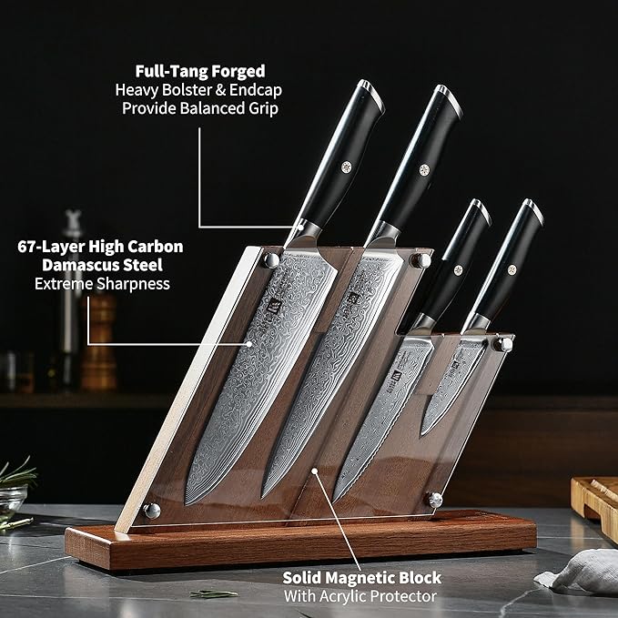 Klaus Meyer Empira 5 Piece Damascus Kitchen Knife Set With Magnetic Block