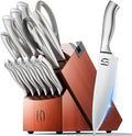 KnifeSaga 14 Pcs Kitchen Knife Set with Block and Sharpener, Professional
