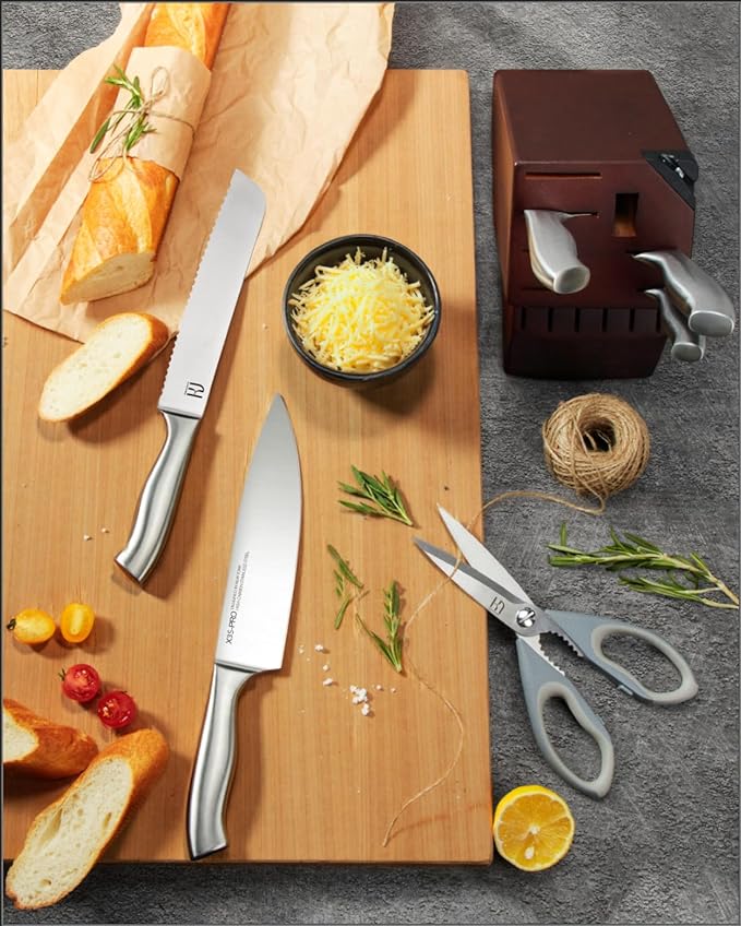 KnifeSaga 14 Pcs Kitchen Knife Set with Block and Sharpener, Professional