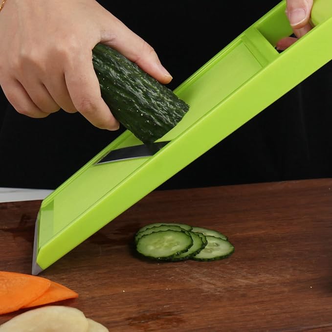 Kodrily Vegetable Slicer, 4.25 x 10.8in Potato Slicer for Chips, Plastic Handheld Vegetable Chopper Kitchen Cutter with Stainless Steel Blades and Ergonomic Handle for Carrot