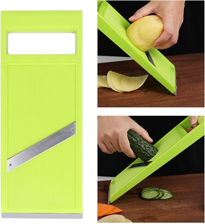 Kodrily Vegetable Slicer, 4.25 x 10.8in Potato Slicer for Chips, Plastic Handheld Vegetable Chopper Kitchen Cutter with Stainless Steel Blades and Ergonomic Handle for Carrot
