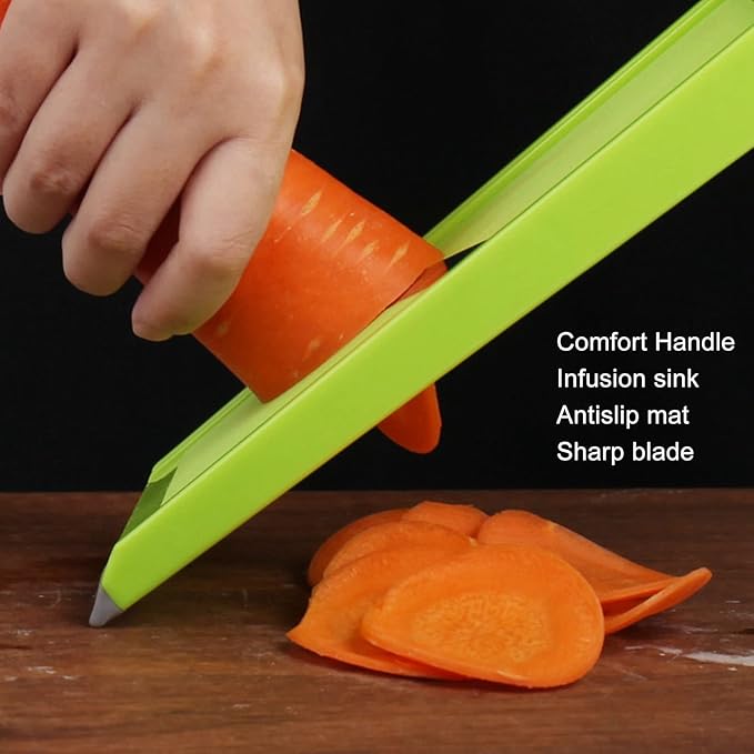Kodrily Vegetable Slicer, 4.25 x 10.8in Potato Slicer for Chips, Plastic Handheld Vegetable Chopper Kitchen Cutter with Stainless Steel Blades and Ergonomic Handle for Carrot