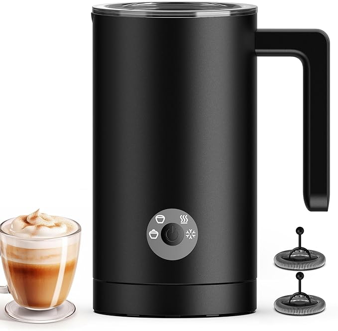 Kourice Milk Frother Electric, 4-in-1 Milk Frother and Steamer for Latte, Cappuccino, Hot & Cold Milk Froth Maker, Automatic Milk Steamer and Frother, Quiet One-Touch Operation, Easy to Clean