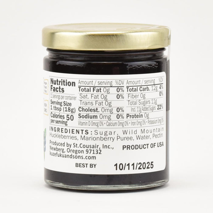 Kuze Fuku & Sons Seedless Marionberry & Huckleberry Fruit Spread, 7.3oz nutrition facts