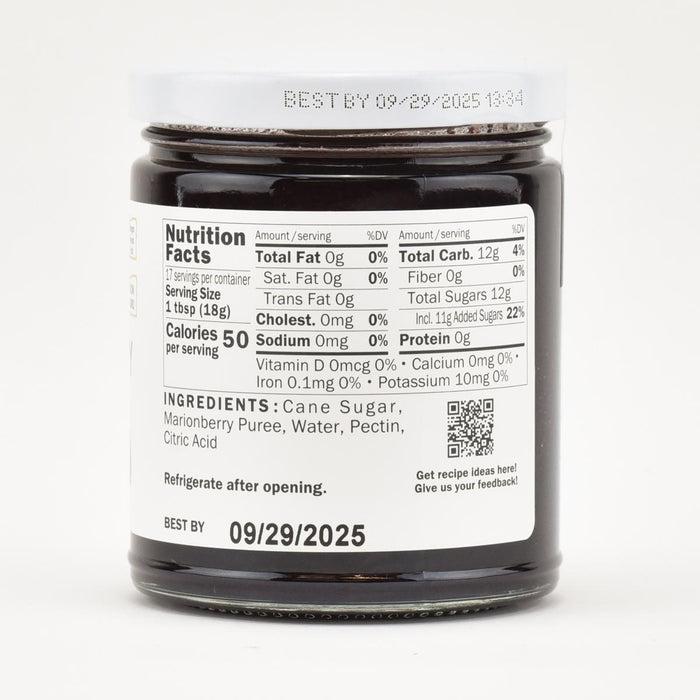 Kuze Fuku & Sons Seedless Marionberry Jam, 11oz nutrition facts