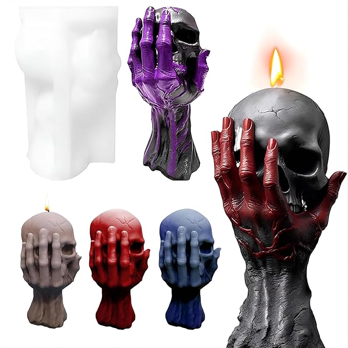 Lednica Skull Silicone Candle Mold, 3D Ghost Hand Skeleton Mold for Epoxy Resin Casting, Aromatherapy Soap, Resin Arts Crafts, Home Decor and Gifts Birthday, Themed Party