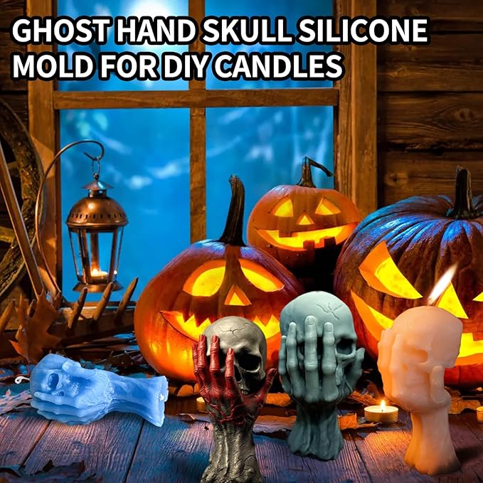 Lednica Skull Silicone Candle Mold, 3D Ghost Hand Skeleton Mold for Epoxy Resin Casting, Aromatherapy Soap, Resin Arts Crafts, Home Decor and Gifts Birthday, Themed Party
