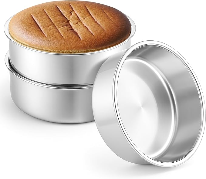 Leonyo Non-Toxic Stainless Steel Round 8 Inch Cake Pans For Baking,3 Pack