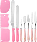 Leriton 10 Pcs cake spatula set Decorating Kit Baking Supply Accessories Tools for Beginners and Pros Includes 2 Frosting Straight Angled Spatula 3 Icing Smoother Scrapers 5 Pieces Cream tools(Pink)