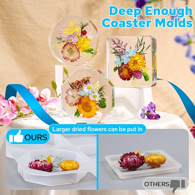 LET'S RESIN Extra Deep Coaster Resin Molds, 4Inches 6 Cavity Silicone Molds