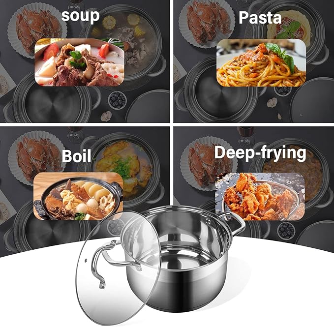 LEUGWAKN 10 Quart Stock Pot, Stainless Steel Pot with Lid For Induction