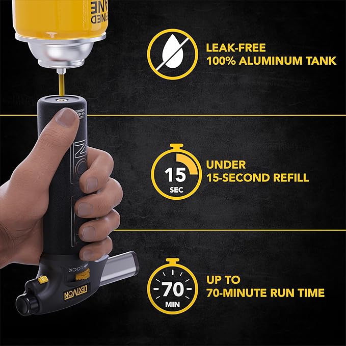 LEXIVON Butane Torch Lighter, Refillable Kitchen Cooking Torch | Self-Igniting with Safety Lock and Adjustable Flame | Pro-Grade Aluminum Tank (LX-775)