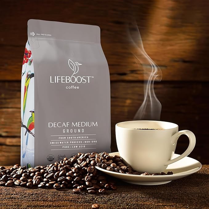 Lifeboost Decaf Ground Coffee, Swiss Water Process Low Acid Organic, 12oz