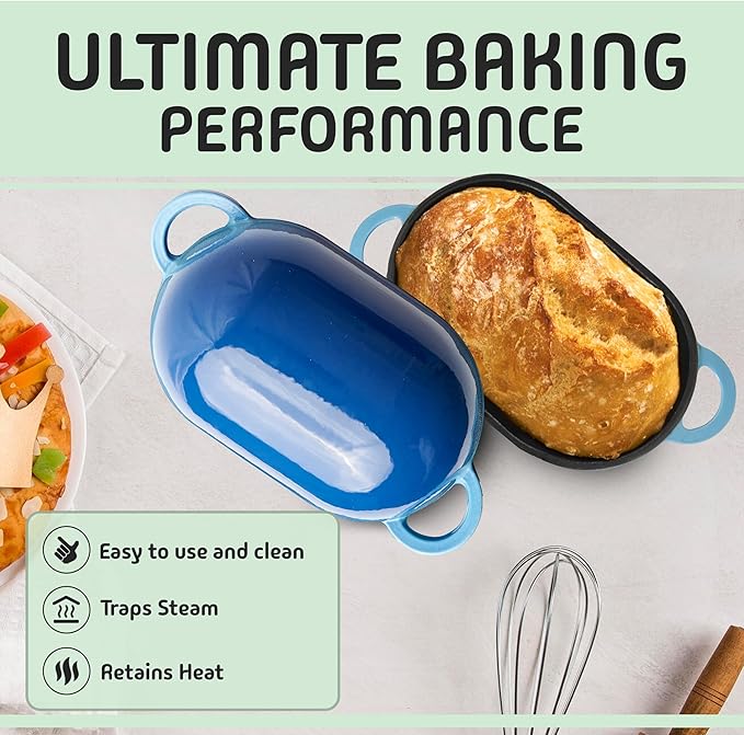 LoafNest: The Original Breadbaking Dutch Oven. 2 Qt Covered Cast Iron Yeast and Sourdough Baker. Non-Toxic Oven-Safe to 500 F [Casserole only]