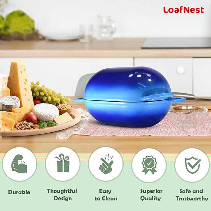 LoafNest: The Original Breadbaking Dutch Oven. 2 Qt Covered Cast Iron Yeast and Sourdough Baker. Non-Toxic Oven-Safe to 500 F [Casserole only]