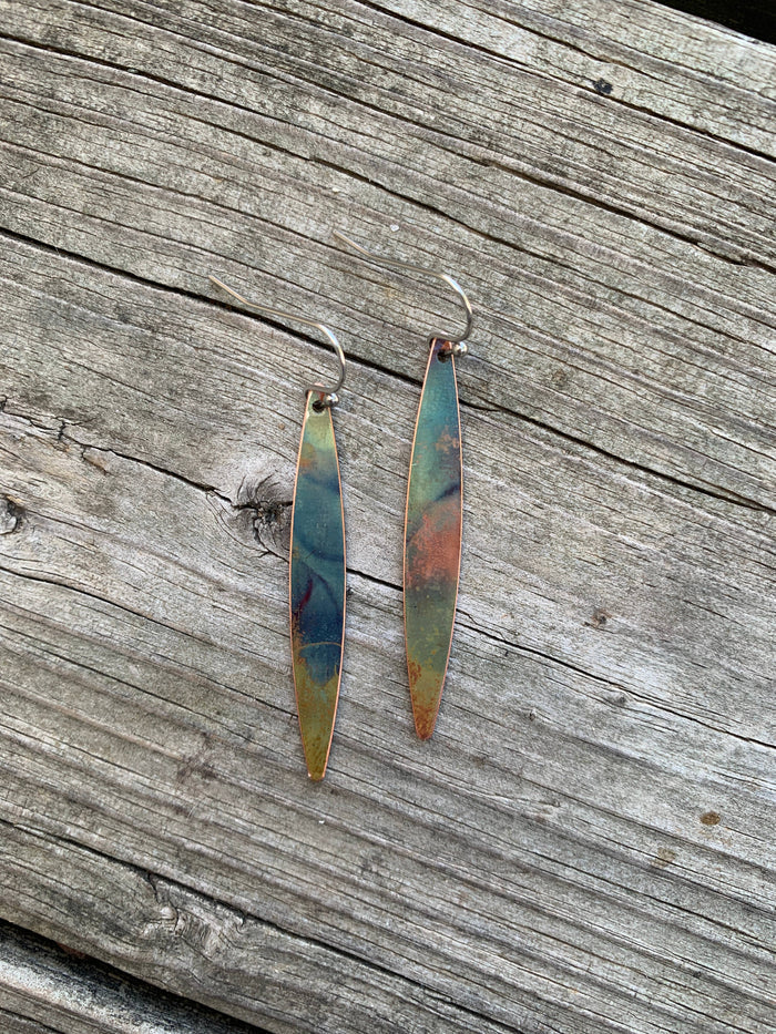 Long Oval dangle earrings from Positive Shine Jewelry, featuring lightweight copper pendants that hang approximately 2.25 inches
