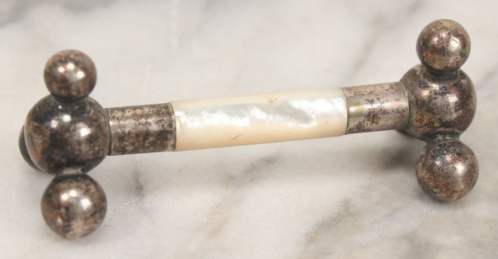 Lot 037 - Pair Of Antique Silverplate And Mother Of Pearl Knife Rests, 3-1/2" Long Each