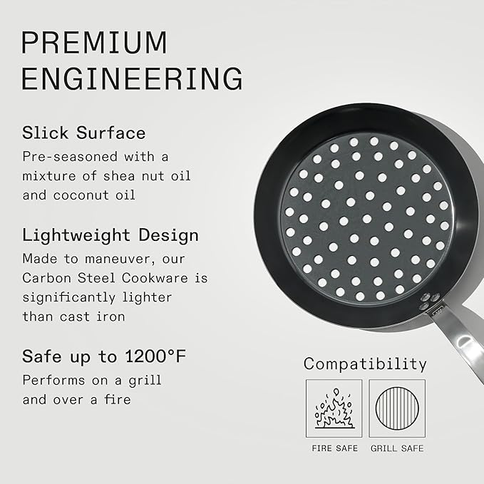 Made In Cookware - 12" Seasoned Carbon Steel Grill Frying Pan