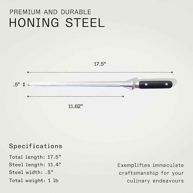 Made In Cookware - 17" Honing Steel - Tungsten Steel - Truffle Black POM Handle