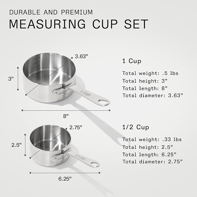 Made In Cookware - Measuring Cup Set - Stainless Steel - Stackable - Dishwasher Safe