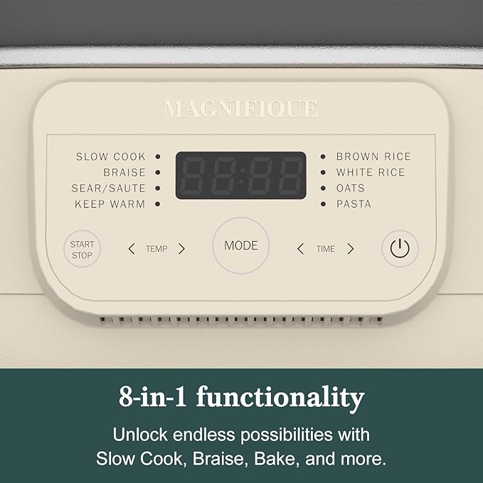 MAGNIFIQUE 6 Quart Multi-Cooker with 8-in-1 Casserole Programmable Slow Cooker, Dutch Oven, Pasta, Nonstick, Oven Safe Pot to 500°F Oatmeal