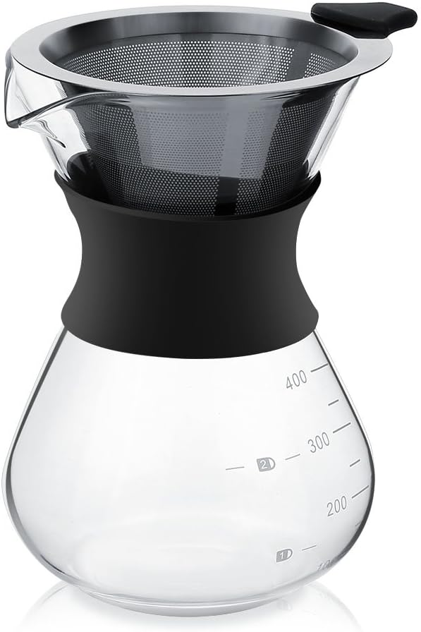 Manual Glass Coffee Maker Pot, 400ml Drip Pot with Premium Stainless Steel