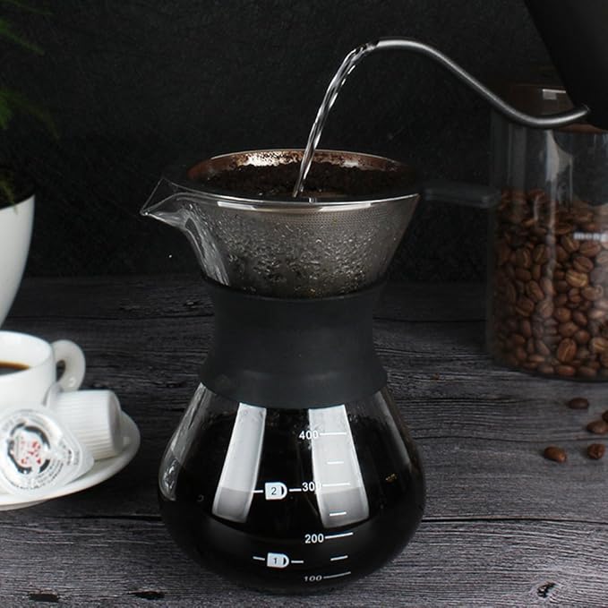 Manual Glass Coffee Maker Pot, 400ml Drip Pot with Premium Stainless Steel