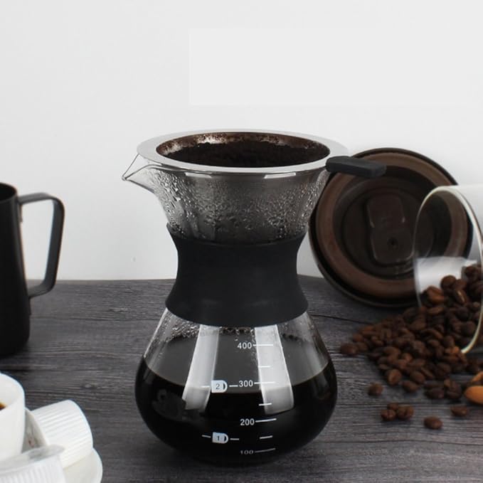 Manual Glass Coffee Maker Pot, 400ml Drip Pot with Premium Stainless Steel