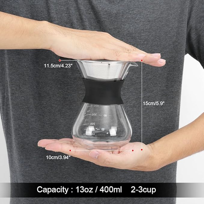 Manual Glass Coffee Maker Pot, 400ml Drip Pot with Premium Stainless Steel