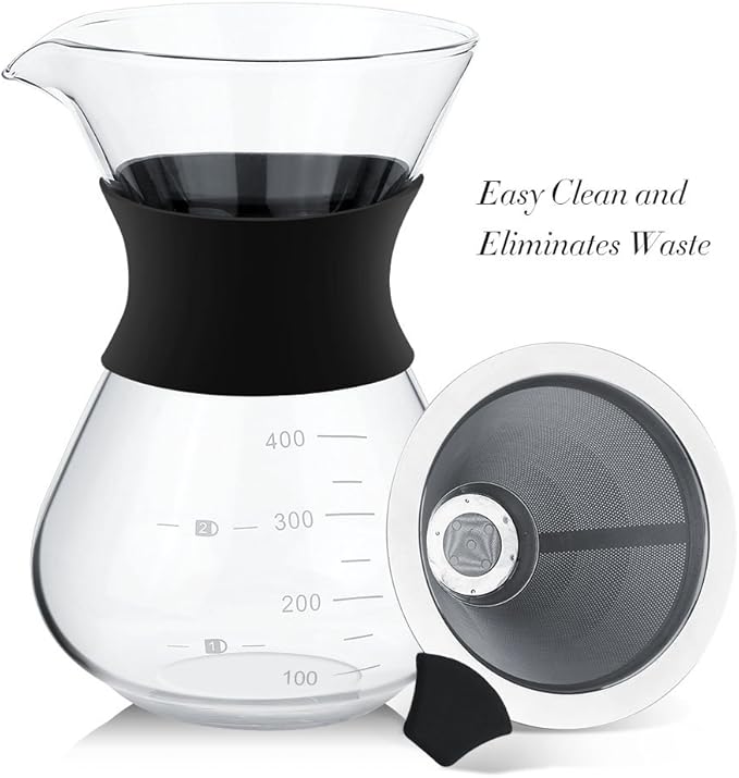 Manual Glass Coffee Maker Pot, 400ml Drip Pot with Premium Stainless Steel