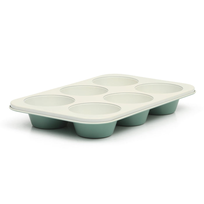 Martha Stewart Gallen 6 Cup Nonstick Carbon Steel Muffin and Cupcake Pan - Teal Durable Bakeware for Muffins, Cupcakes & Mini Cakes