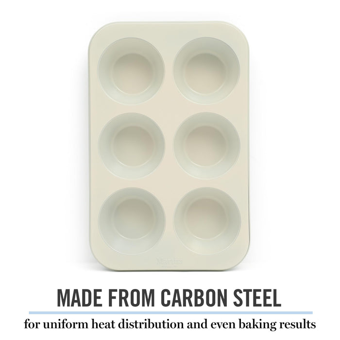Martha Stewart Gallen 6 Cup Nonstick Carbon Steel Muffin and Cupcake Pan - Teal Durable Bakeware for Muffins, Cupcakes & Mini Cakes