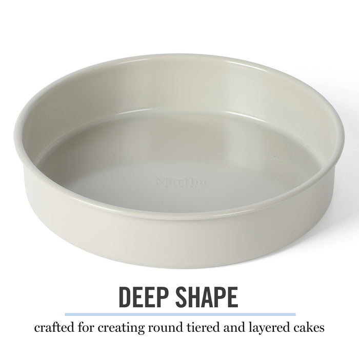Martha Stewart Gallen 8 Inch Round Nonstick Carbon Steel Cake and Bake Pan – Cool Grey, Durable Bakeware for Even Baking and Easy Release